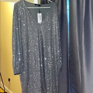 Boohoo silver sequin shift dress